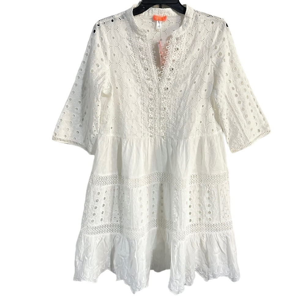 River Island Embroidered Shift Dress in White - S  NEW
